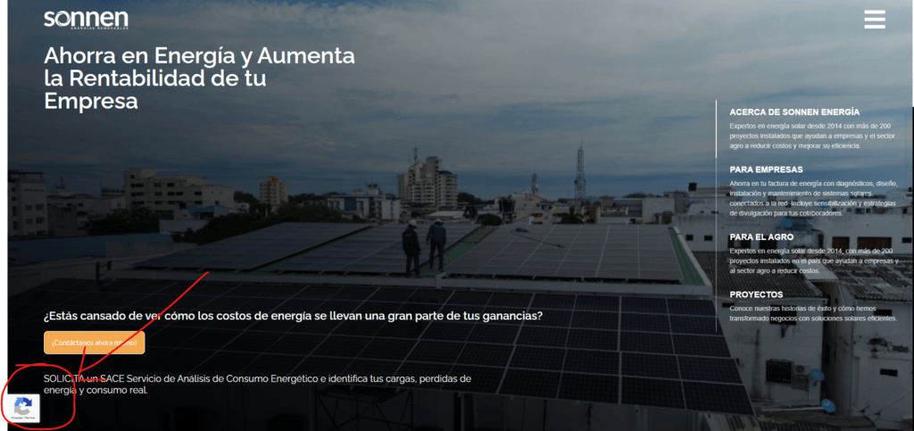 Pagina de sonnen enfocando recapcha